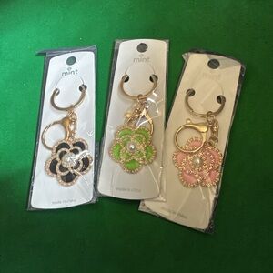 Mint Floral Bag Charm/Keychain - Black, Green, Pink
